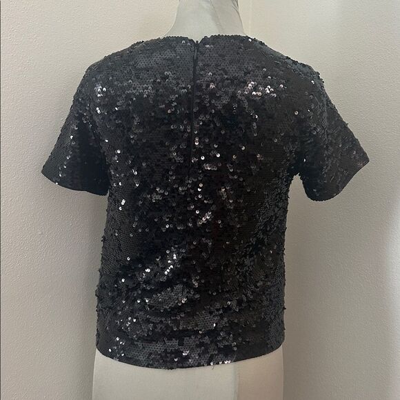 Michael Kors black sequin short sleeve top blouse XS back zip - Picture 3 of 8
